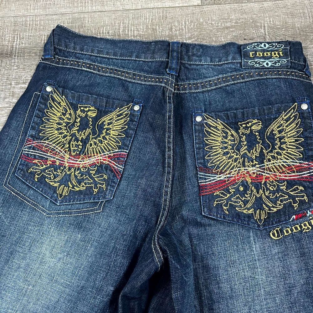 Coogi Baggy Denim Shorts Mens 38 Blue Embroidered Eagle Y2K Hip Hop Streetwear - Picture 3 of 10